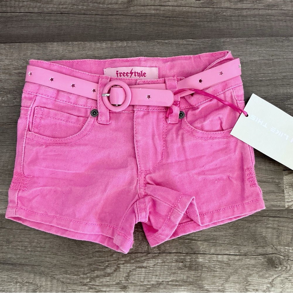 New Freestyle Pink Jean Shorts Denim with Belt Size 2T